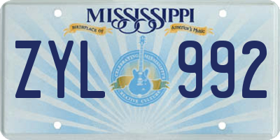 MS license plate ZYL992
