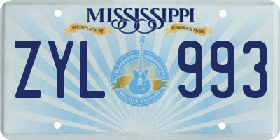 MS license plate ZYL993