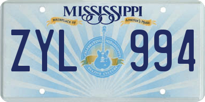 MS license plate ZYL994
