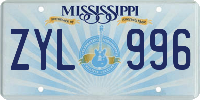 MS license plate ZYL996