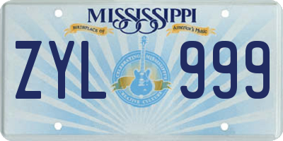 MS license plate ZYL999