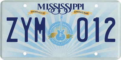 MS license plate ZYM012