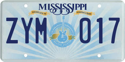 MS license plate ZYM017