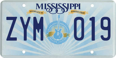 MS license plate ZYM019