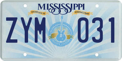 MS license plate ZYM031
