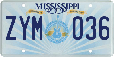 MS license plate ZYM036