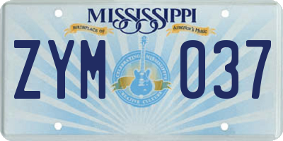 MS license plate ZYM037