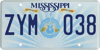 MS license plate ZYM038