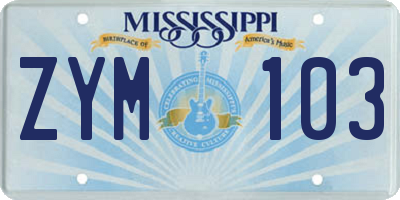 MS license plate ZYM103