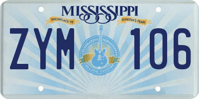 MS license plate ZYM106