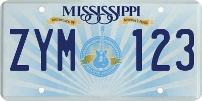 MS license plate ZYM123