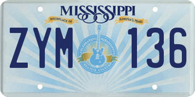 MS license plate ZYM136