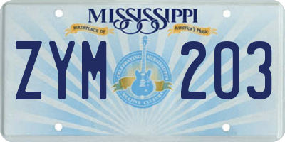 MS license plate ZYM203