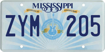 MS license plate ZYM205