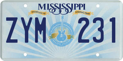 MS license plate ZYM231