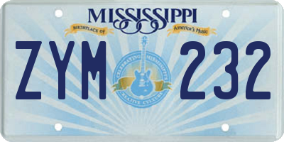 MS license plate ZYM232