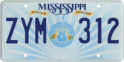 MS license plate ZYM312
