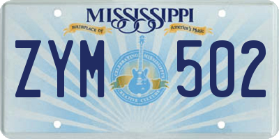 MS license plate ZYM502