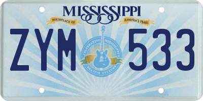 MS license plate ZYM533