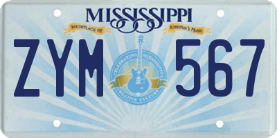 MS license plate ZYM567