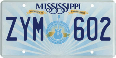 MS license plate ZYM602