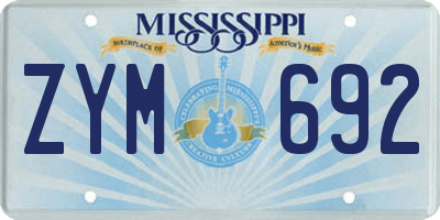 MS license plate ZYM692