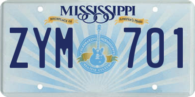 MS license plate ZYM701