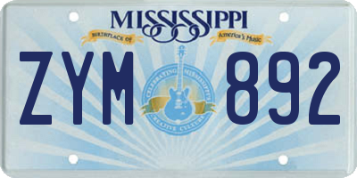 MS license plate ZYM892