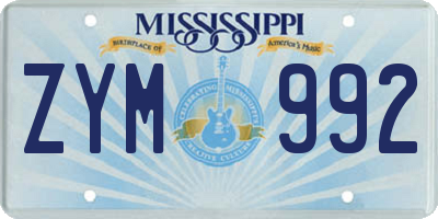 MS license plate ZYM992