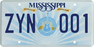 MS license plate ZYN001