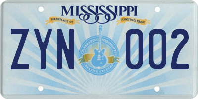 MS license plate ZYN002