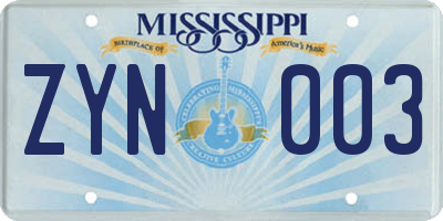 MS license plate ZYN003
