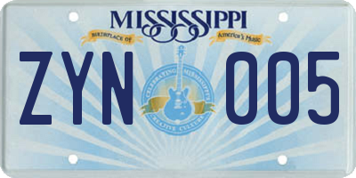 MS license plate ZYN005