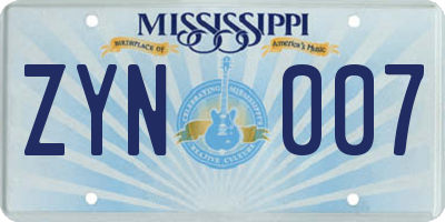 MS license plate ZYN007