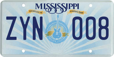 MS license plate ZYN008