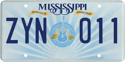 MS license plate ZYN011