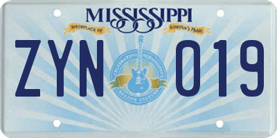 MS license plate ZYN019