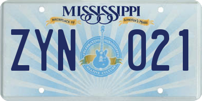 MS license plate ZYN021