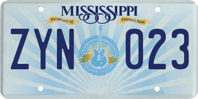 MS license plate ZYN023