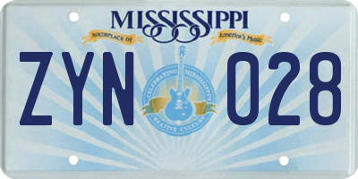 MS license plate ZYN028