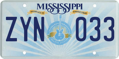 MS license plate ZYN033