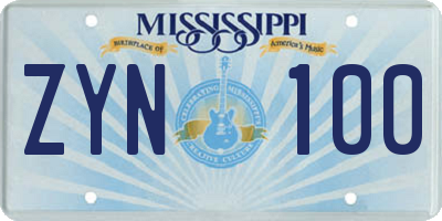 MS license plate ZYN100