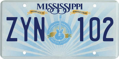 MS license plate ZYN102