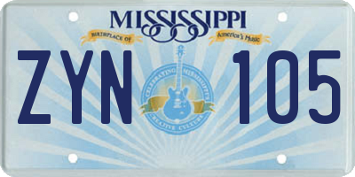 MS license plate ZYN105