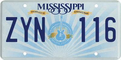 MS license plate ZYN116