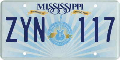 MS license plate ZYN117