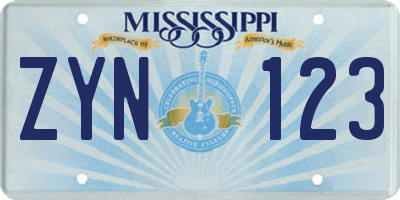 MS license plate ZYN123