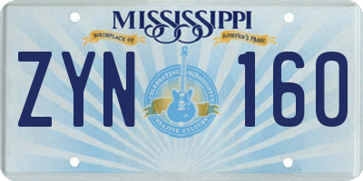 MS license plate ZYN160