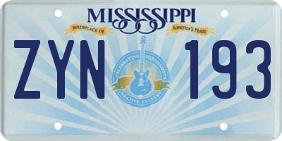 MS license plate ZYN193