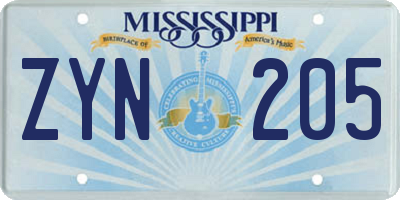 MS license plate ZYN205